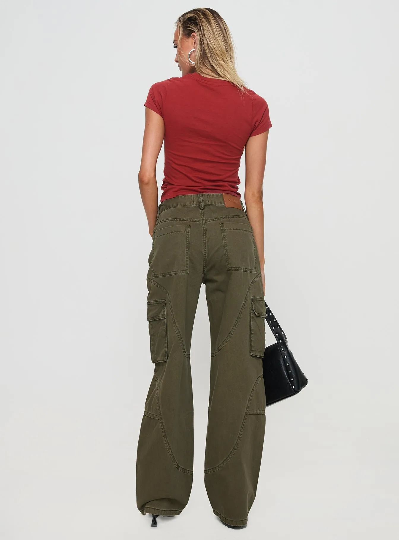 Chill Comfort Ahstin Mid Rise Straight Leg Cargo Jeans Green