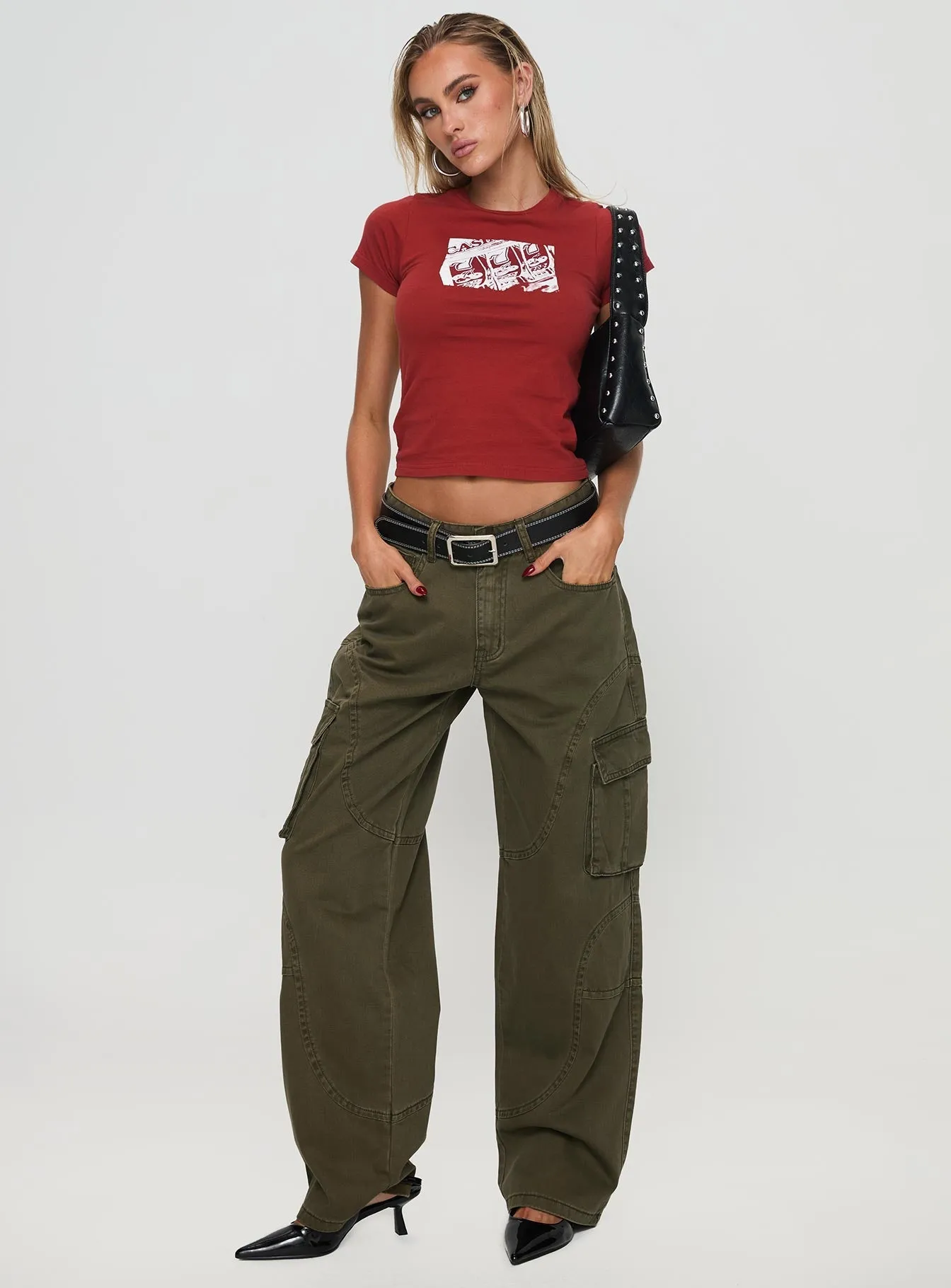 Clean Aesthetic Ahstin Mid Rise Straight Leg Cargo Jeans Green