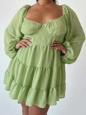 Glow Heat Heat Light Danny Long Sleeve Mini Dress Green Curve