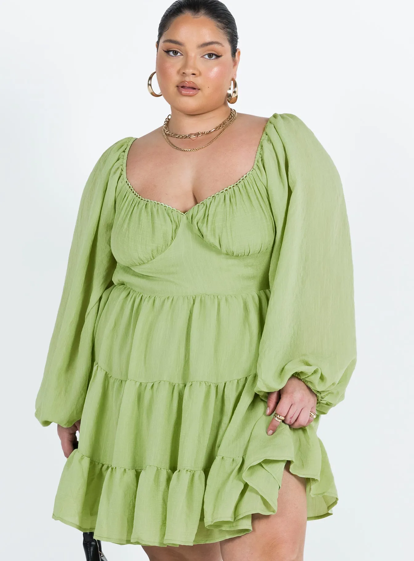 Danny Long Sleeve Mini Dress Green Curve Bold Silhouette