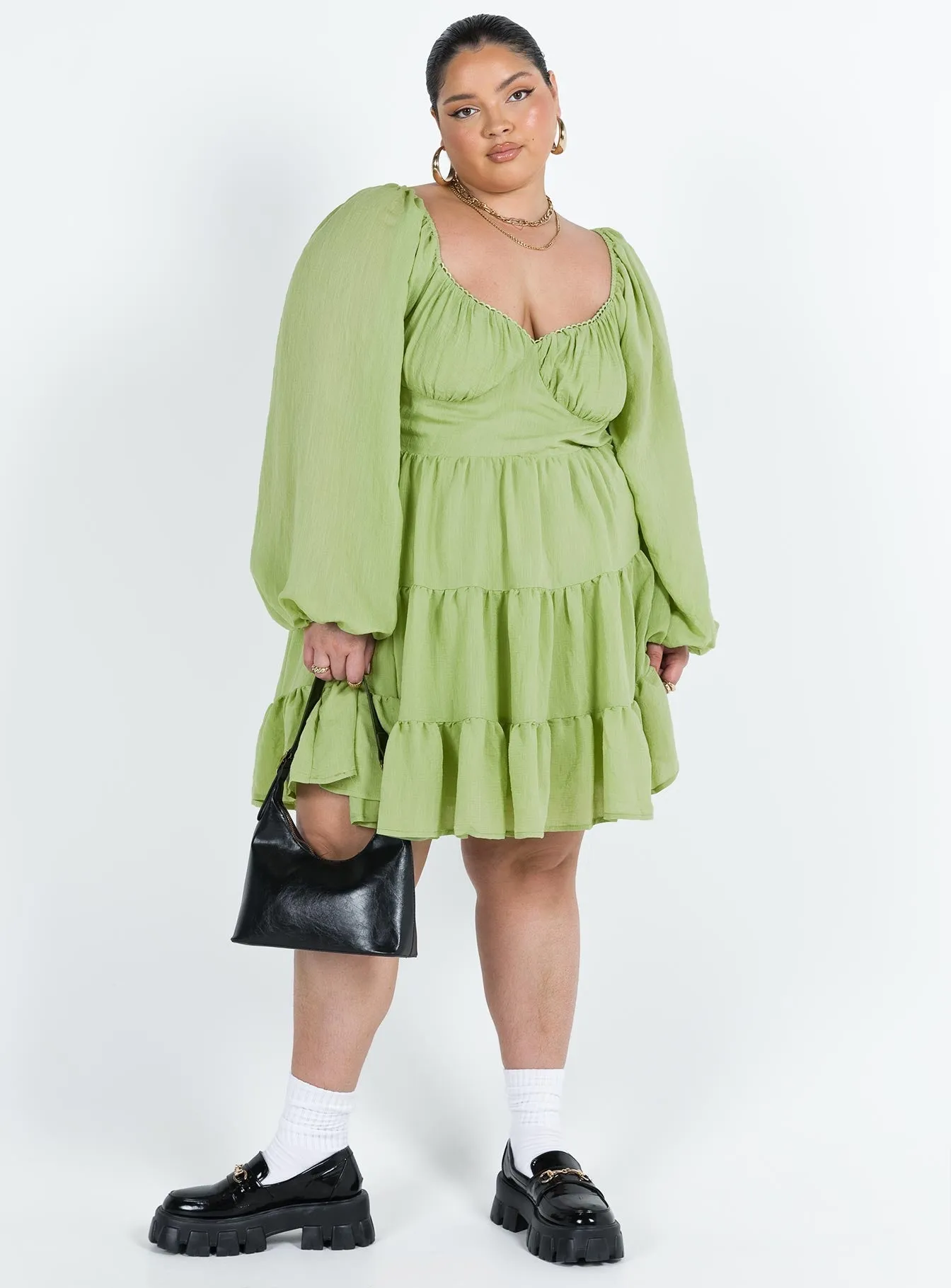 Danny Long Sleeve Mini Dress Green Curve Urban Fashion Party Star