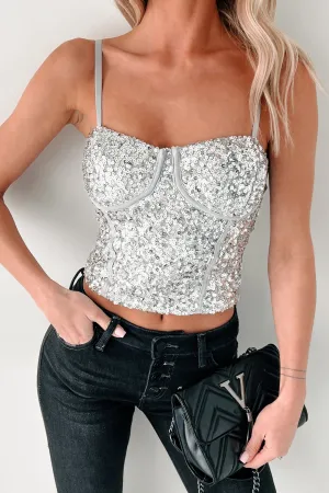 Gleaming Goddess Sequin Corset Top (Grey/Silver) anti aircraft Yarn Dyed Fabric