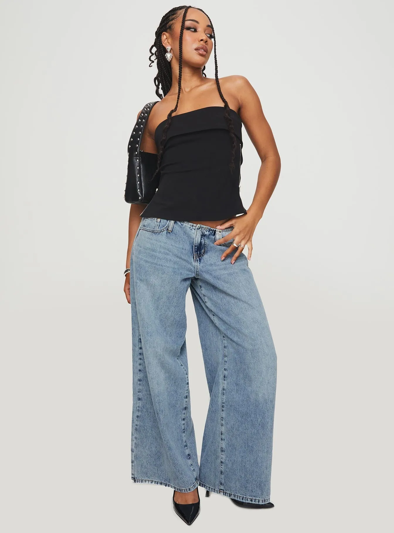 Mongo Baggy Jeans Light Wash Streetwear Fan Minimalist Style Tear Resistant Denim