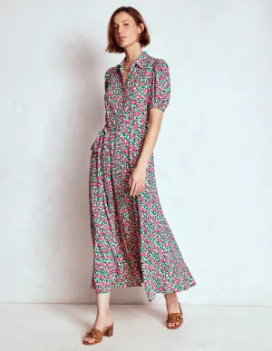 Modern Style Casual Elegance Alegra Midi Shirt Dress-Pink Ribbon, Floweret Vine