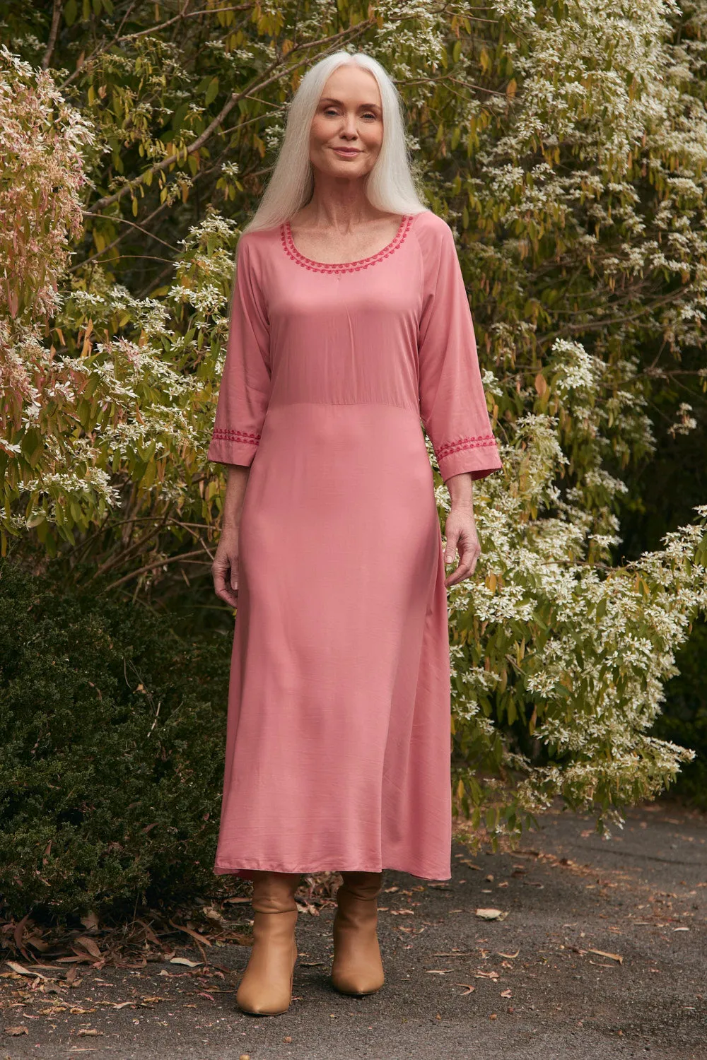 Felisha Embroidered Bias Cut Dress in Earth Vibrant summer dress Nordic Edge
