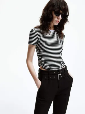 Side Pleated Cropped T-shirt Cool and Chic