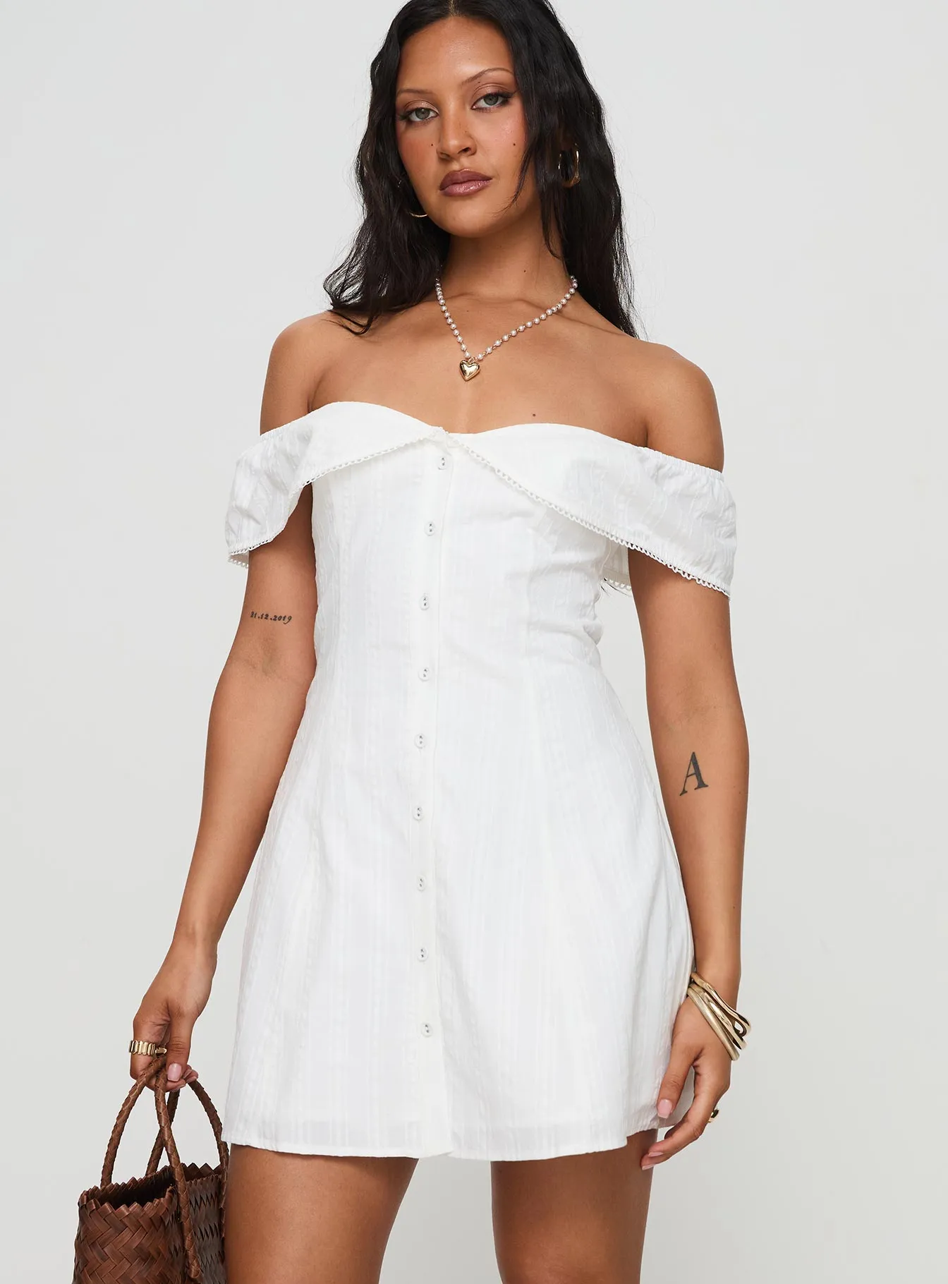 Cerilla Off Shoulder Mini Dress White All Season Wear Bar Glow
