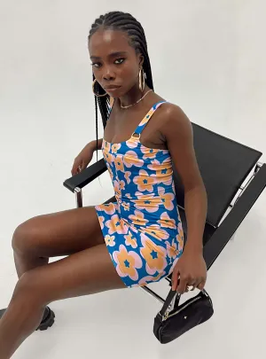 Floral design Skin Glow Gracen Mini Dress Blue Multi