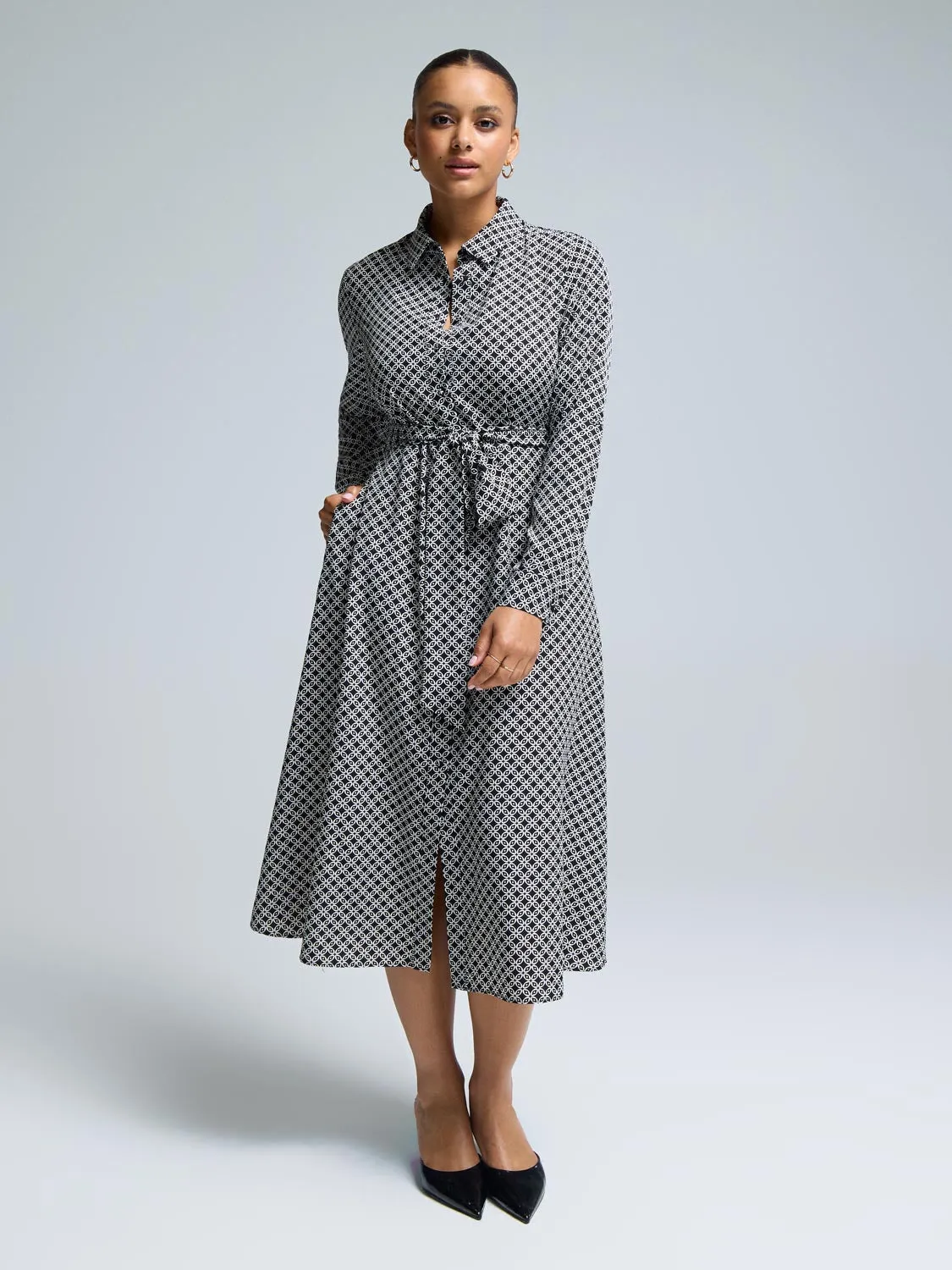 Geo Print Midi Shirt Dress Cliff Edge