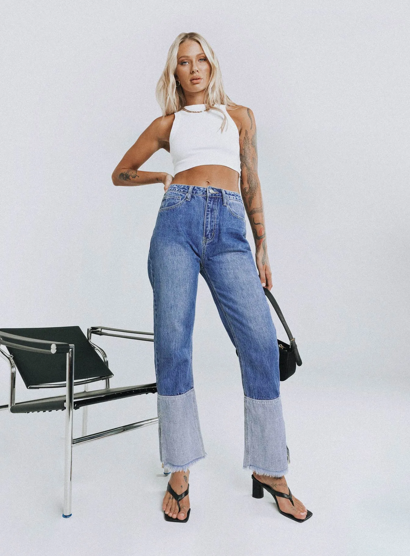 Anytime Look Rhode Straight Leg Spilt Hem Denim Jeans