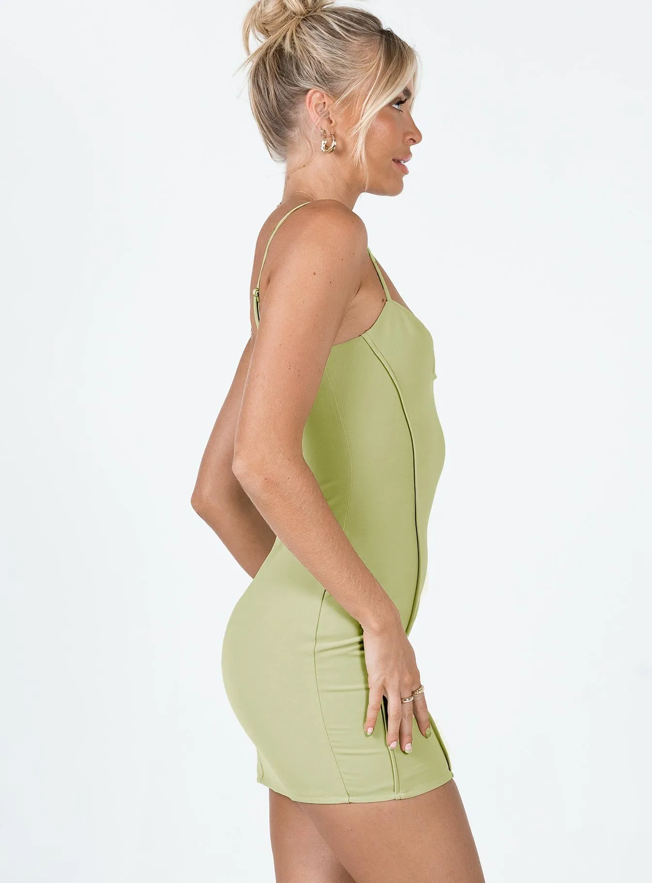 All About Love Mini Dress Green Scene Sharp Gathered Waist Technique