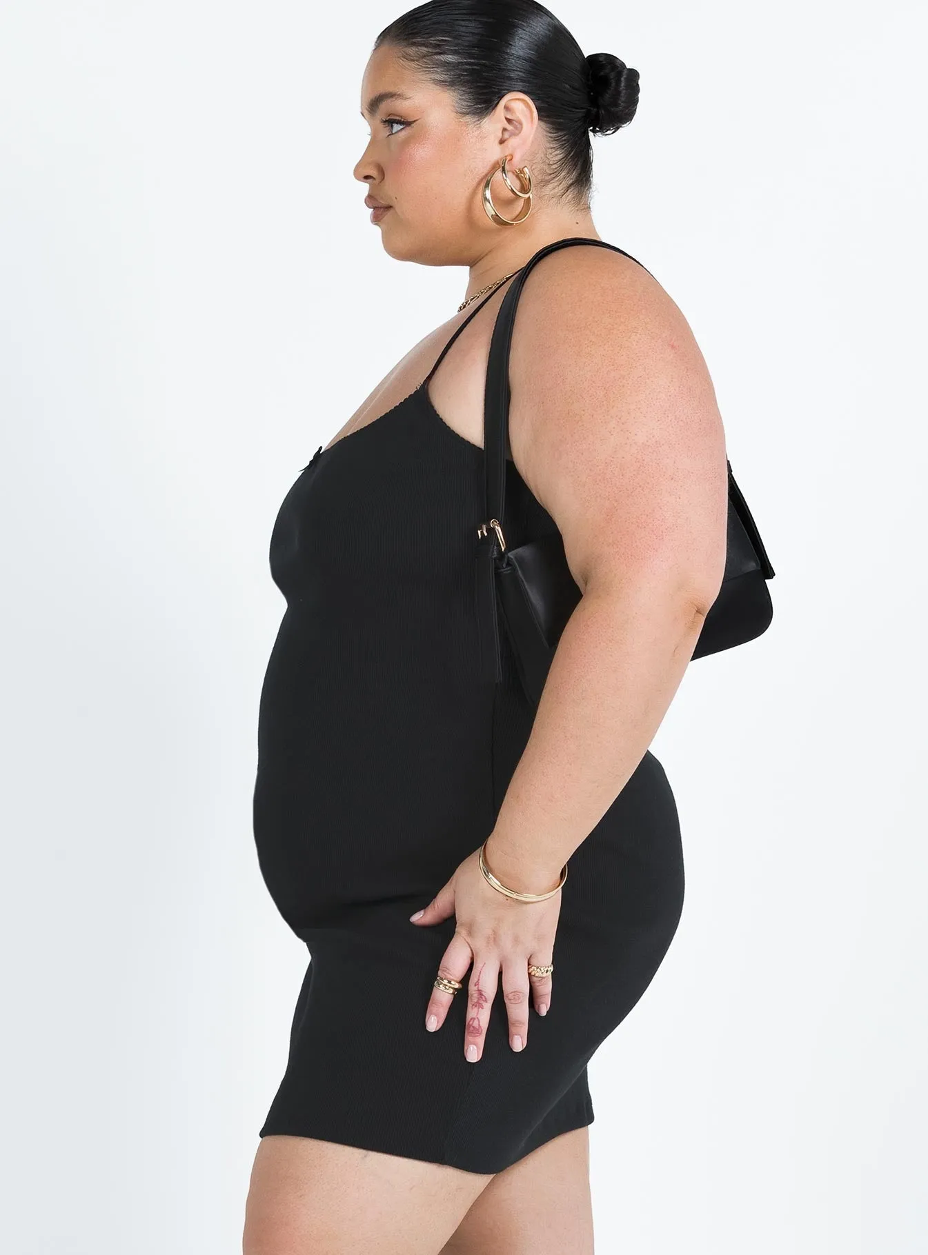 Flatlock Seams Playful Look Katrina Mini Dress Black Curve