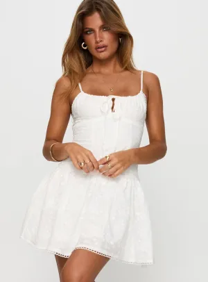 Peonies Embroidered Mini Dress White Casual day dress Daytime casual mini