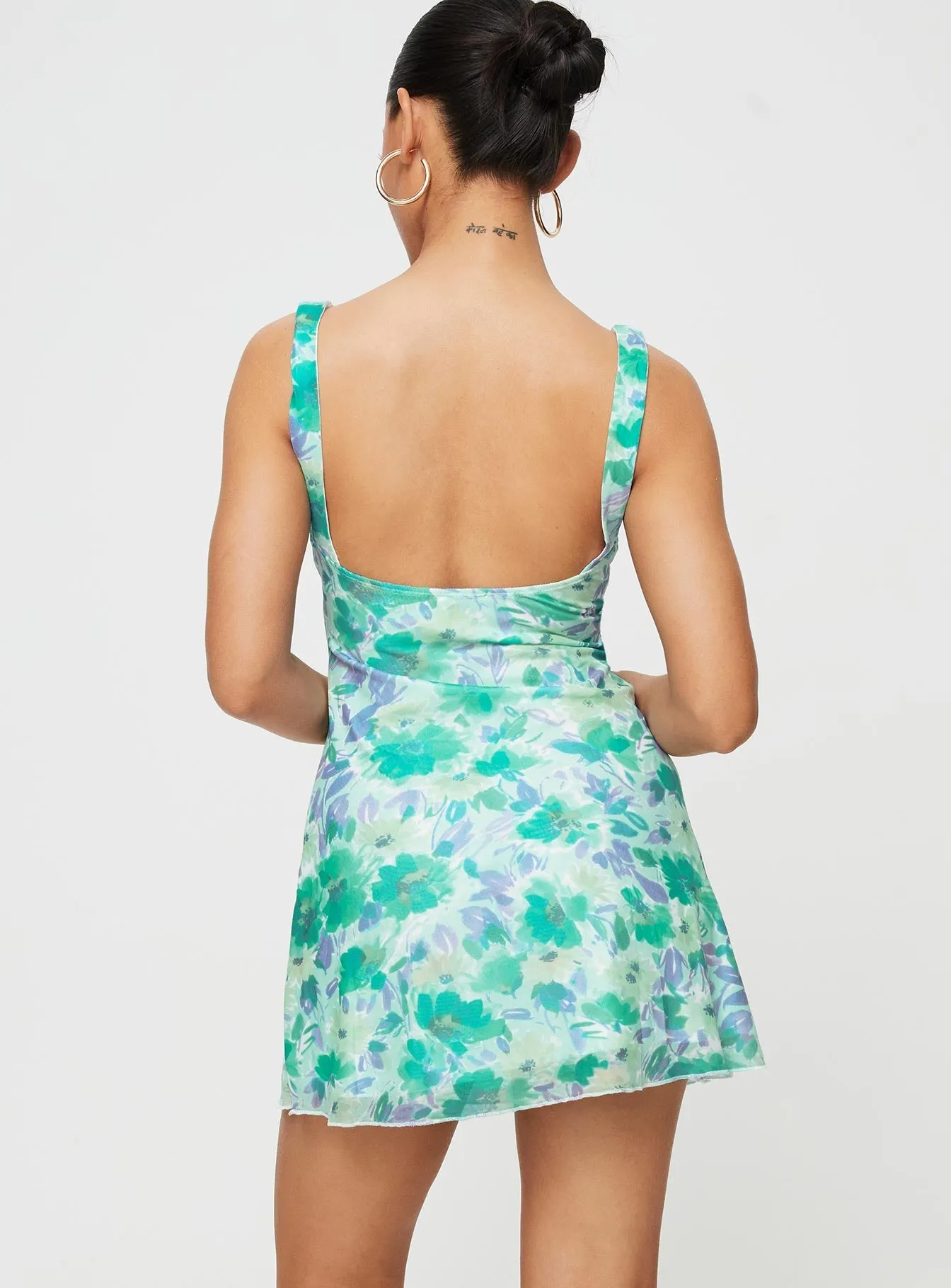 Weighted Hem Zuba Mini Dress Green Floral