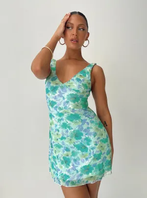 Zuba Mini Dress Green Floral Playful Chic