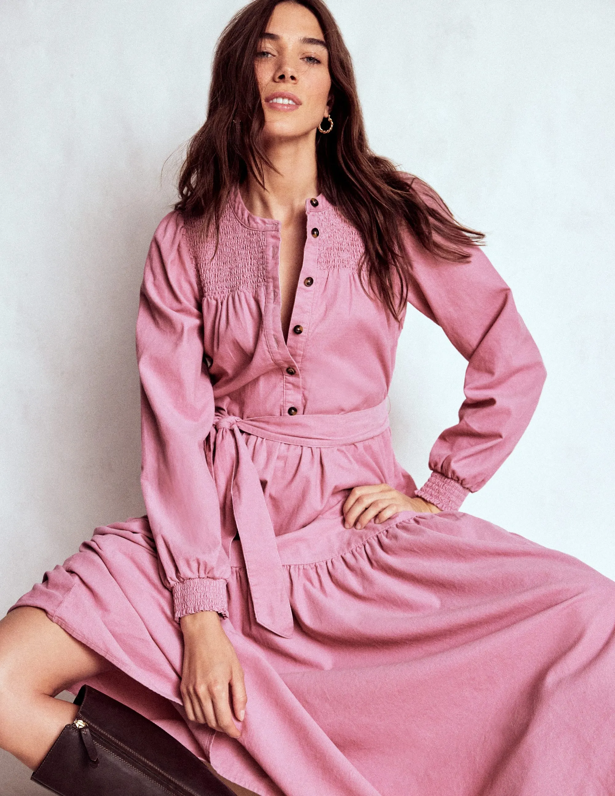 Cecily Cord Midi Dress-Pink Haze Shine Spot Soft draping fabric dress