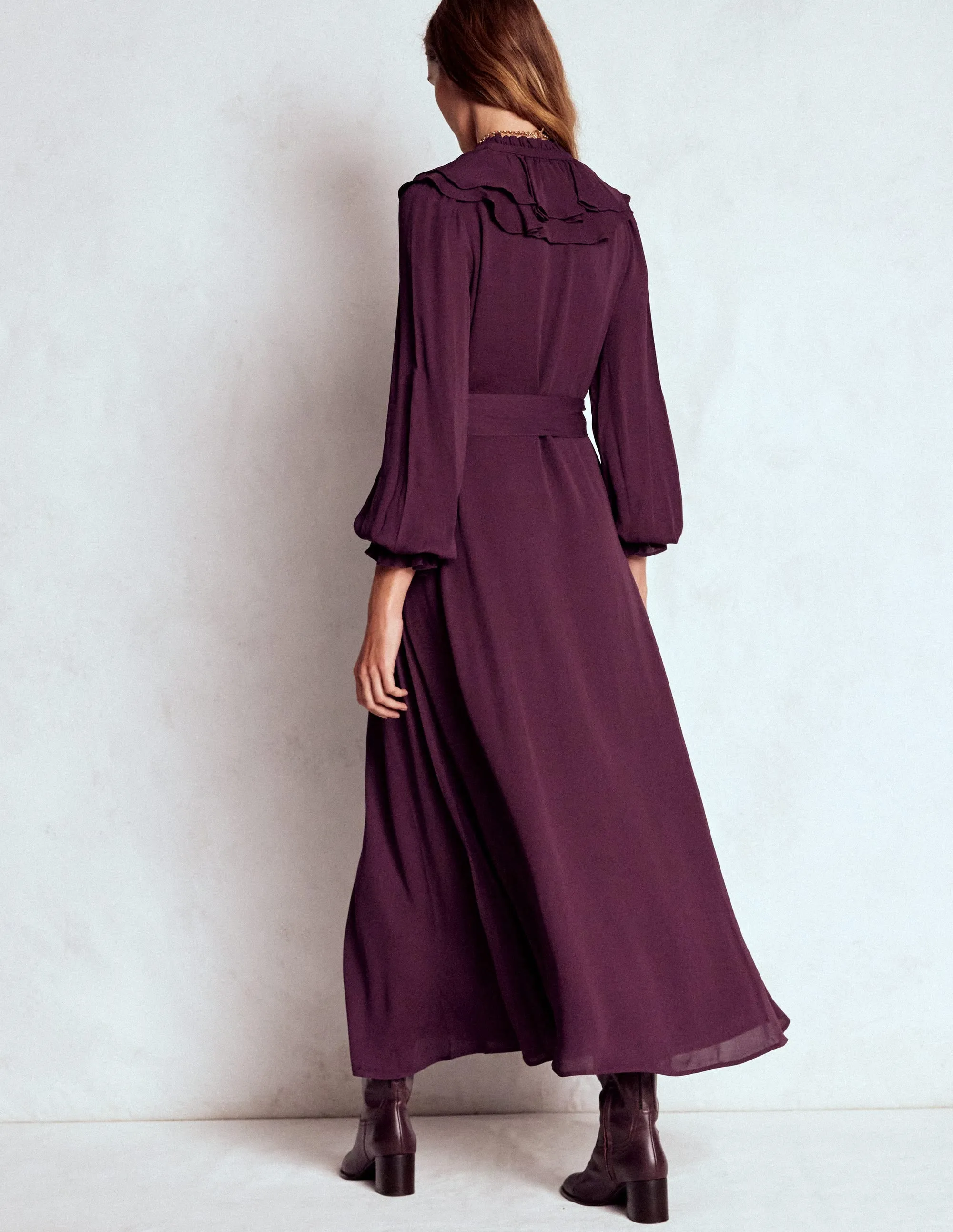 Ruffle Front Shirt Dress-Dark Cherry River Side