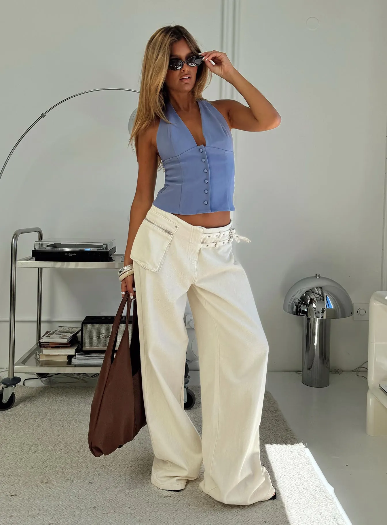 Paltrow Mid Rise Wide Leg Cargo Jeans Cream Petite Soft Aesthetic Minimal Edge