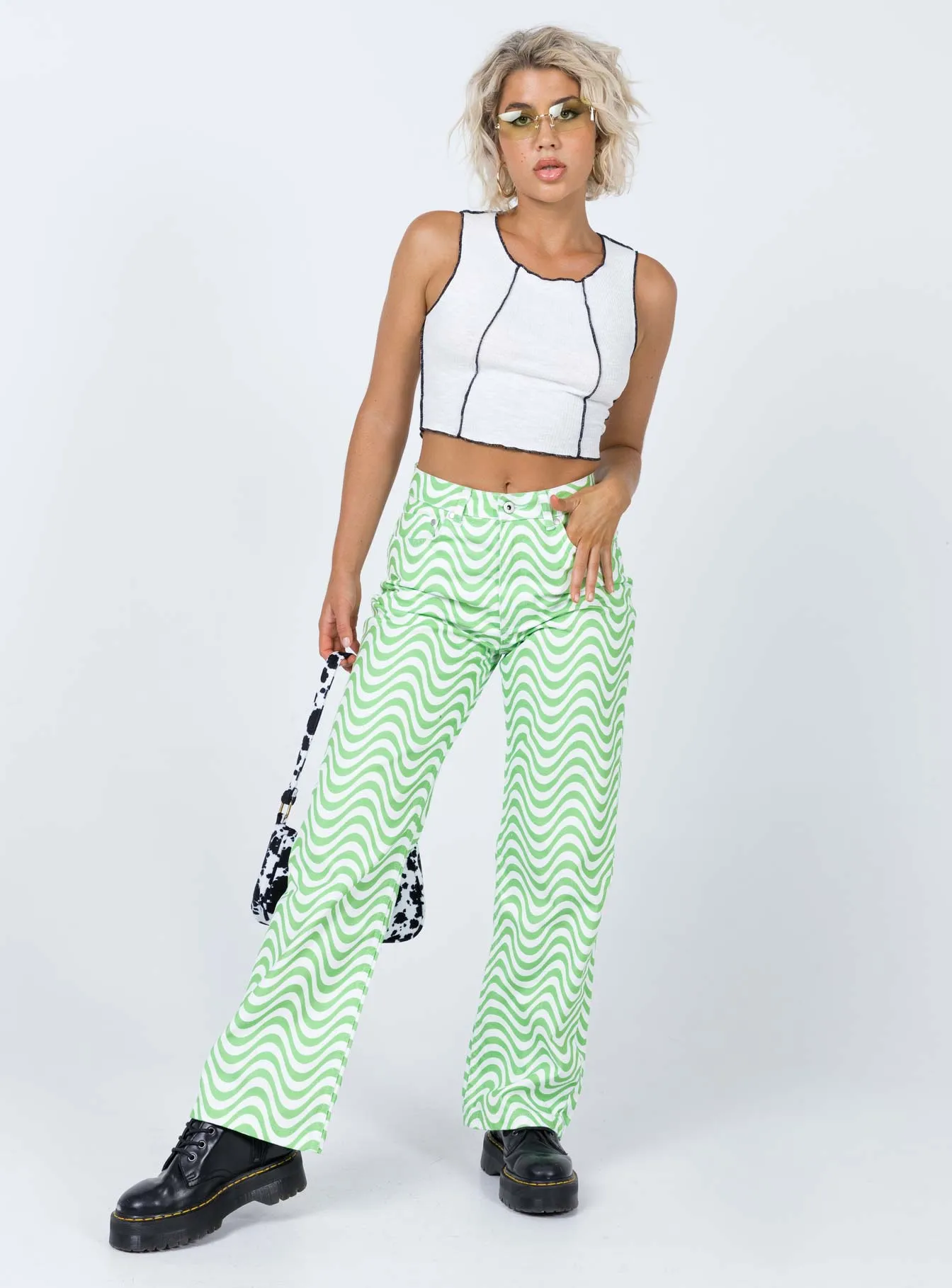 Family Style Casual Work Meeting Vibrant Trendy The Ragged Priest Prism Jeans Green