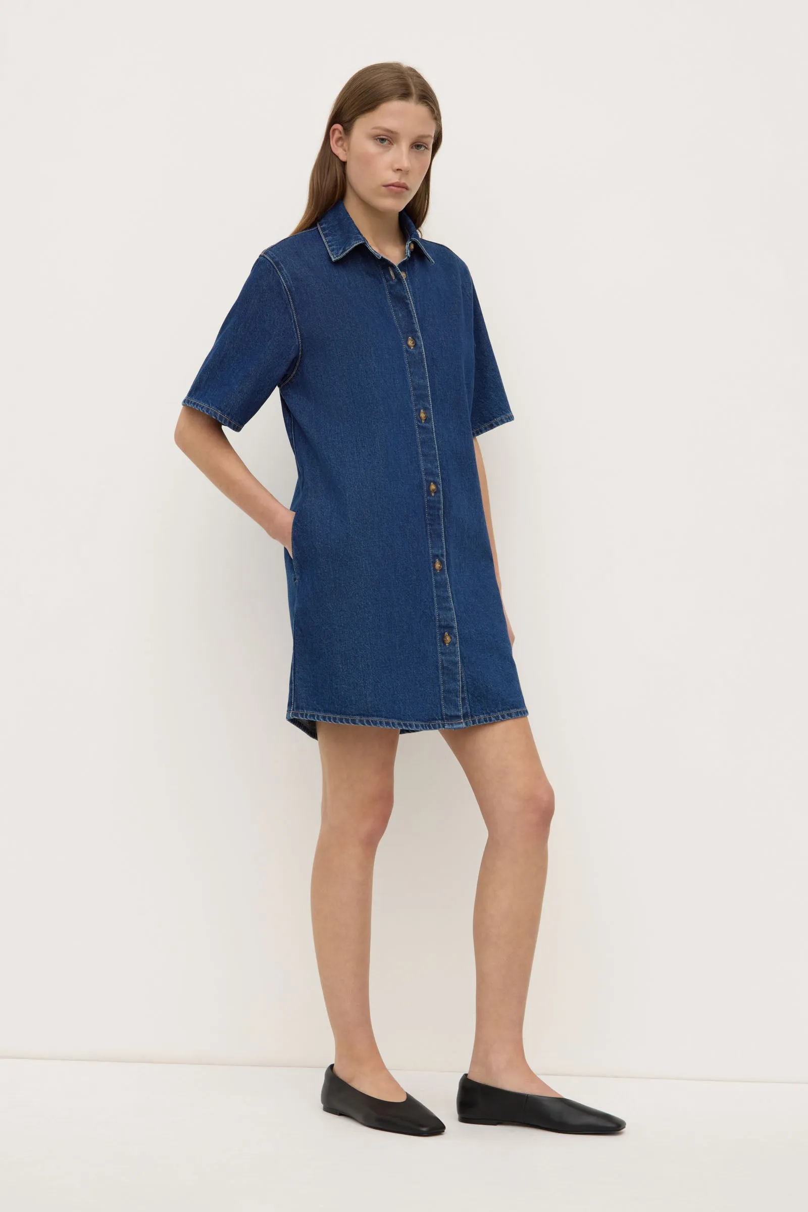 Neera Denim Mini Shirt Dress Cool Glow