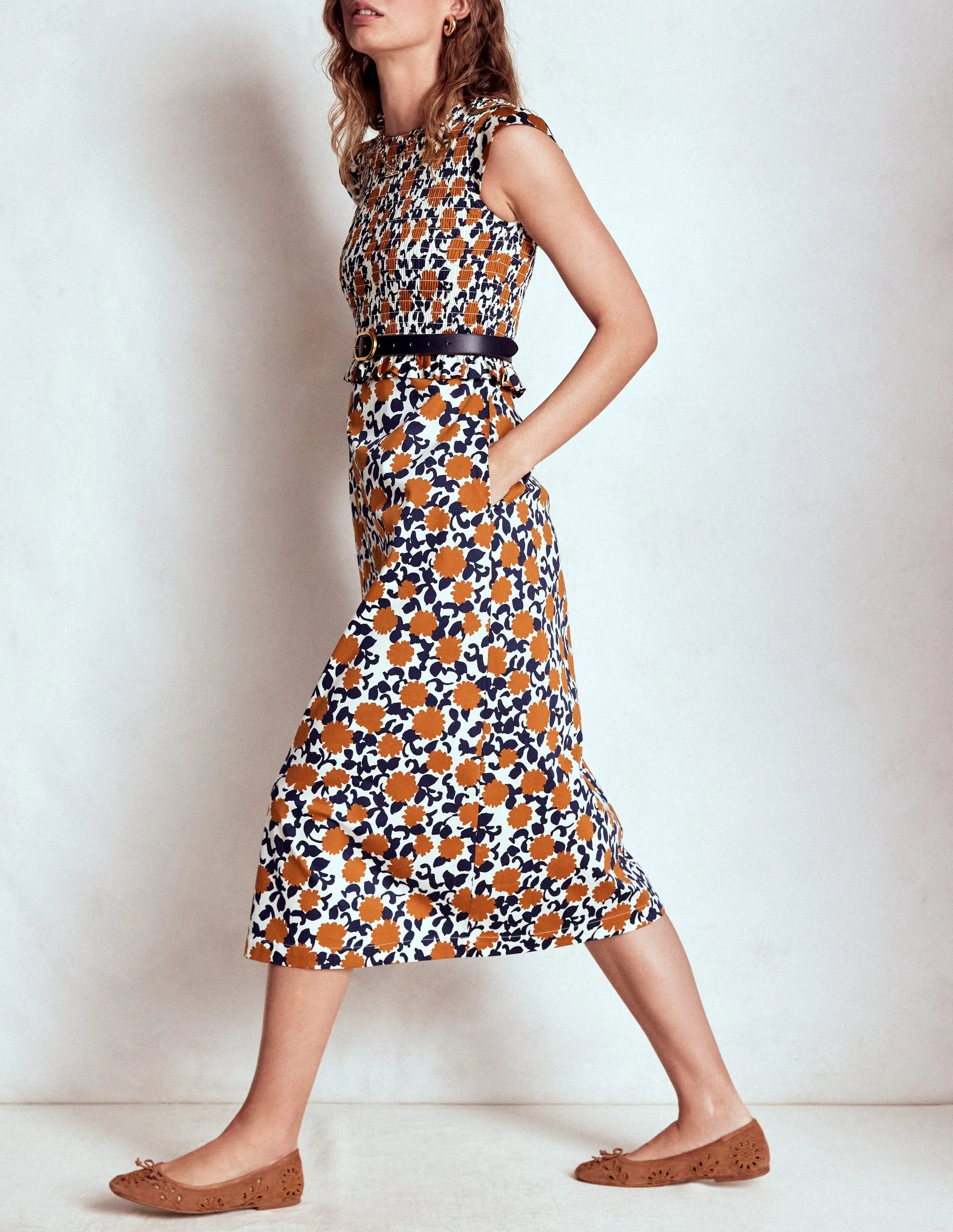 Maternity Look Carolina Smocked Midi Dress-Cognanc, Floweret Vine