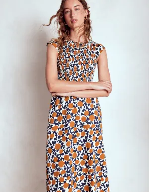 Day-to-Night Look Carolina Smocked Midi Dress-Cognanc, Floweret Vine