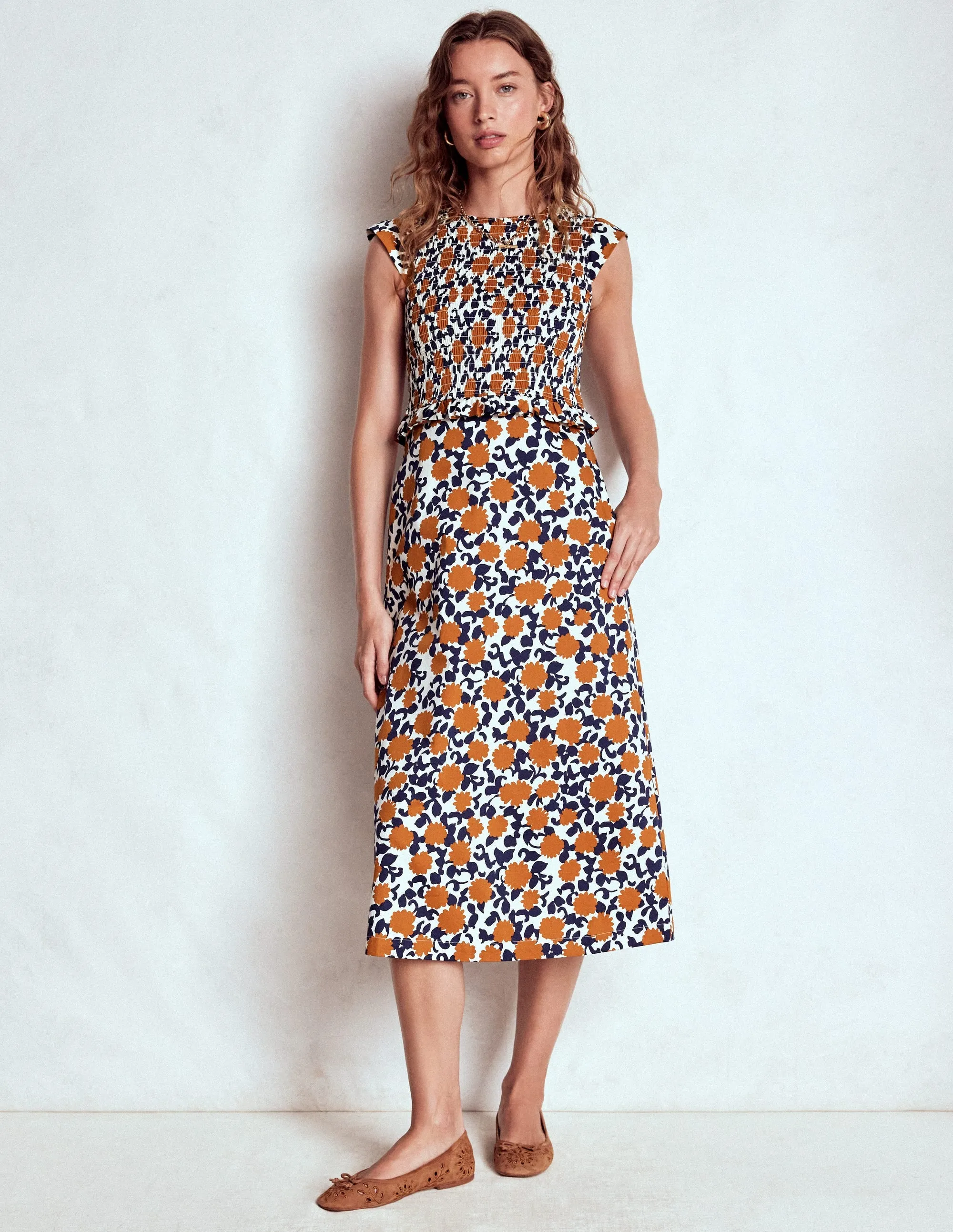 Carolina Smocked Midi Dress-Cognanc, Floweret Vine Friend Wedding
