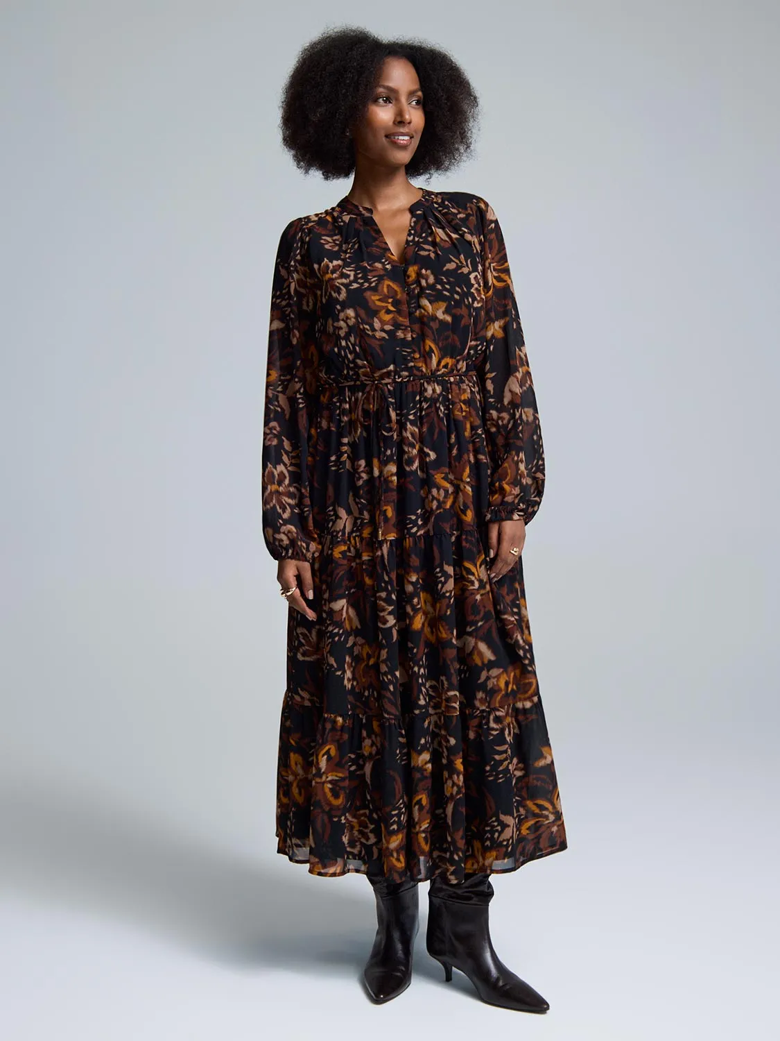 Floral Tiered Chiffon Maxi Dress Birthday Dinner