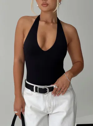 Minimal Loose Slim Simple Someone New Halter Bodysuit Black