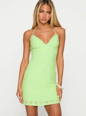 Relaxed Design Overlapping Panel Design Summer Cider Embroidered Mini Dress Green