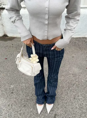 Breathable Brunch Outfit Charismatic Low Rise Flared Jeans Dark Pinstripe