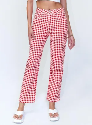 Kendra Gingham Denim Jeans Red Festival Outfit Minimalist Style