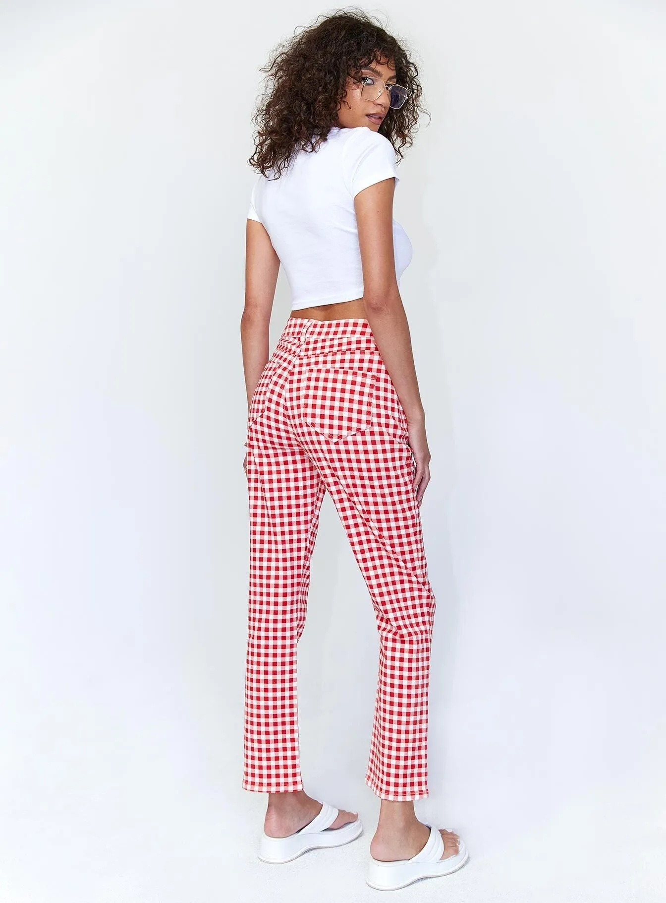 Kendra Gingham Denim Jeans Red Spring Mood Outdoor Enthusiast Formal Everyday Eco Friendly Earthy
