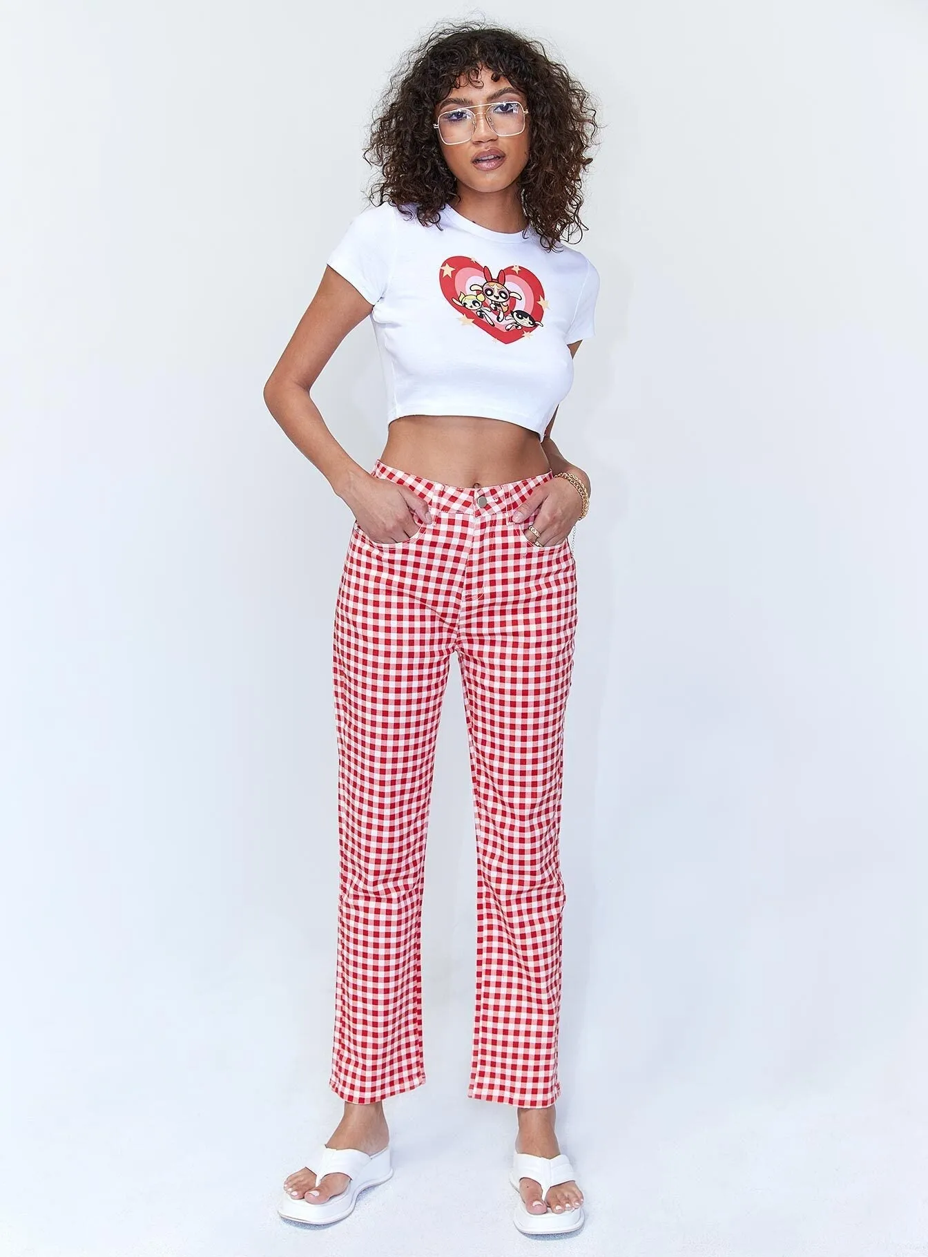 Comfort First clean design Kendra Gingham Denim Jeans Red