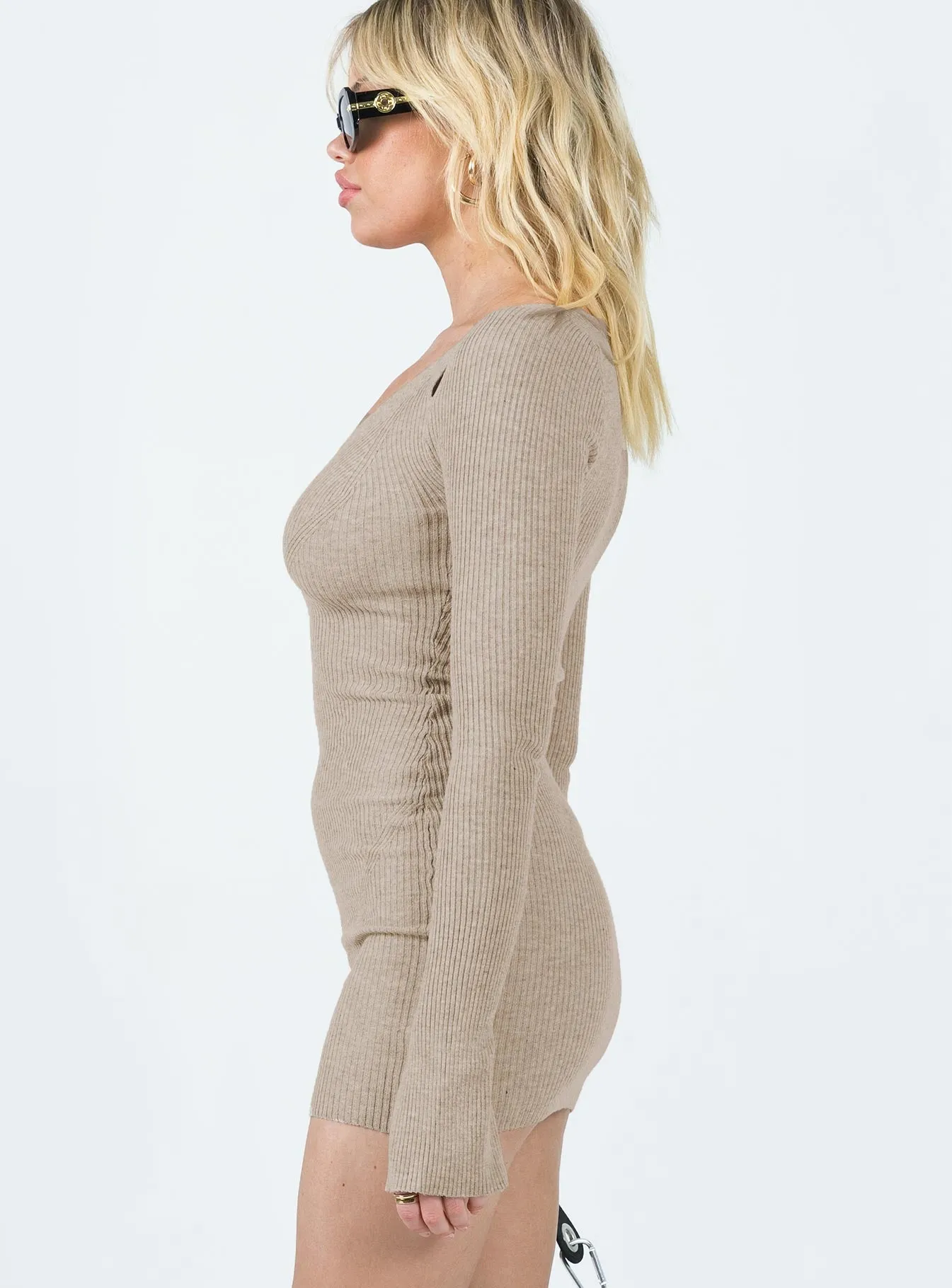Palmer Long Sleeve Mini Dress Beige Charming Fashion