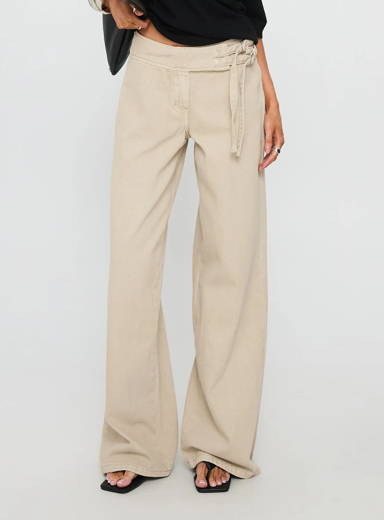 Boxie Mid Rise Wide Leg Jeans Cream Simple clothing Simple Choice