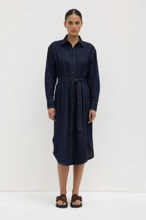 Kiera Recycled Denim Midi Shirt Dress Aura Core FlexibleJointConstruction