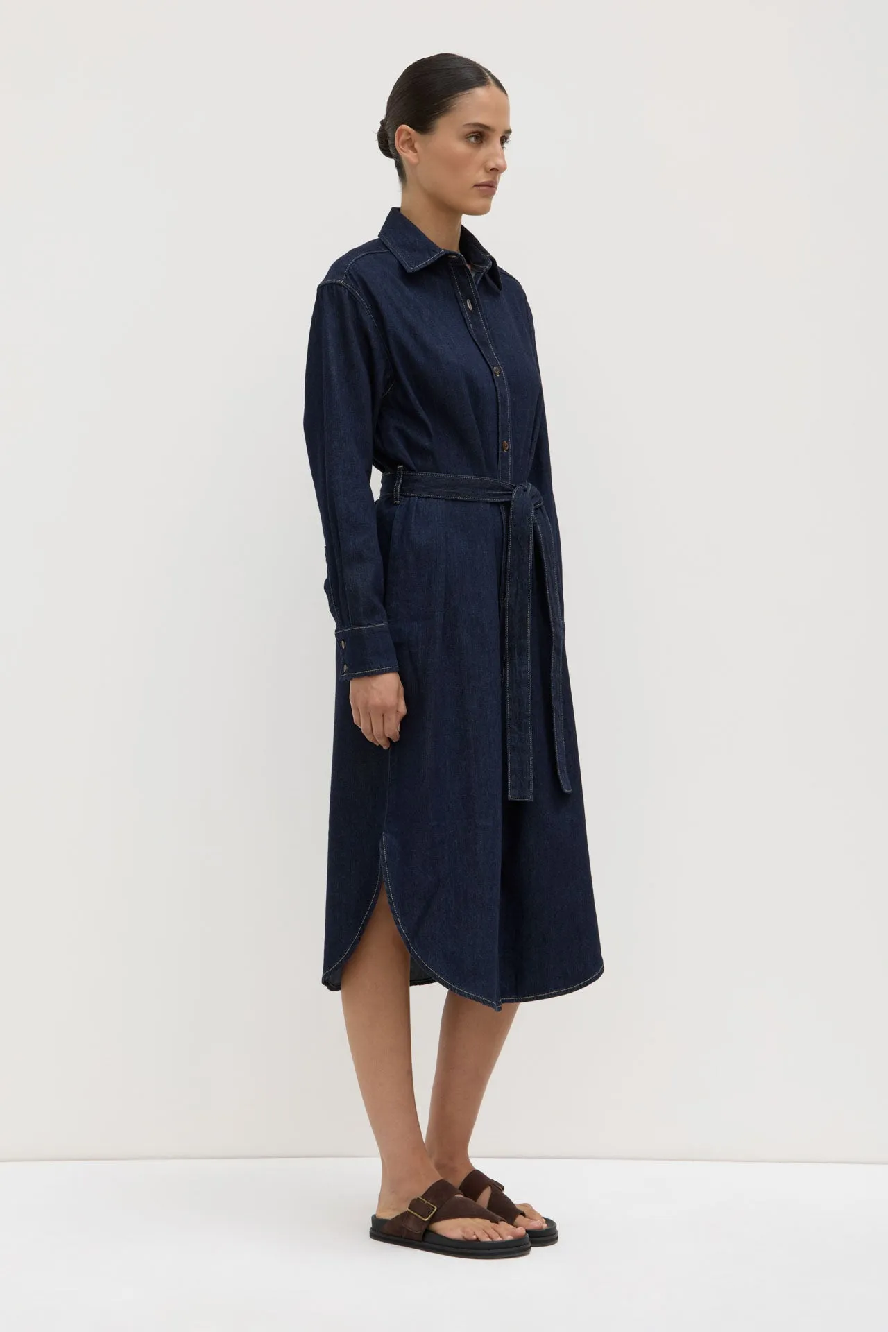 StretchPaneling Kiera Recycled Denim Midi Shirt Dress