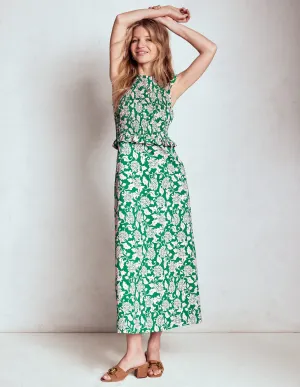 Carolina Smocked Midi Dress-Rich Emerald, Ornate Vine Comfy Smart