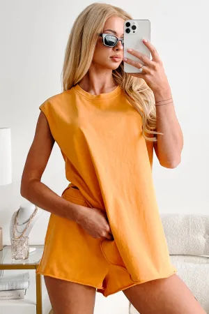 Chill & Thrill Sleeveless Slit Top & Shorts Set (Orange) radar detection