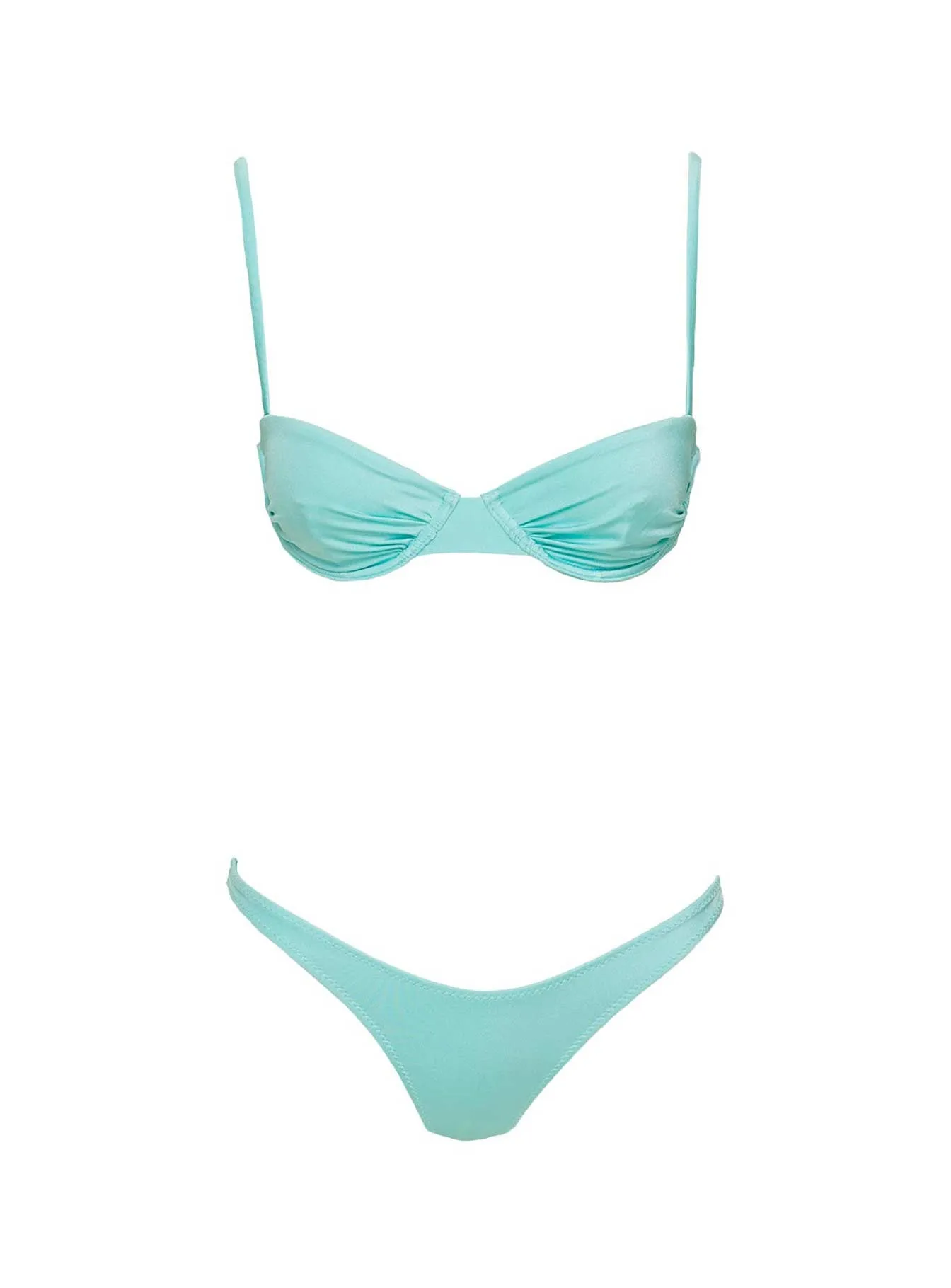 Tension Control Band Water Resistant Lining Sadley High Cut Shine Bikini Bottoms Turquoise