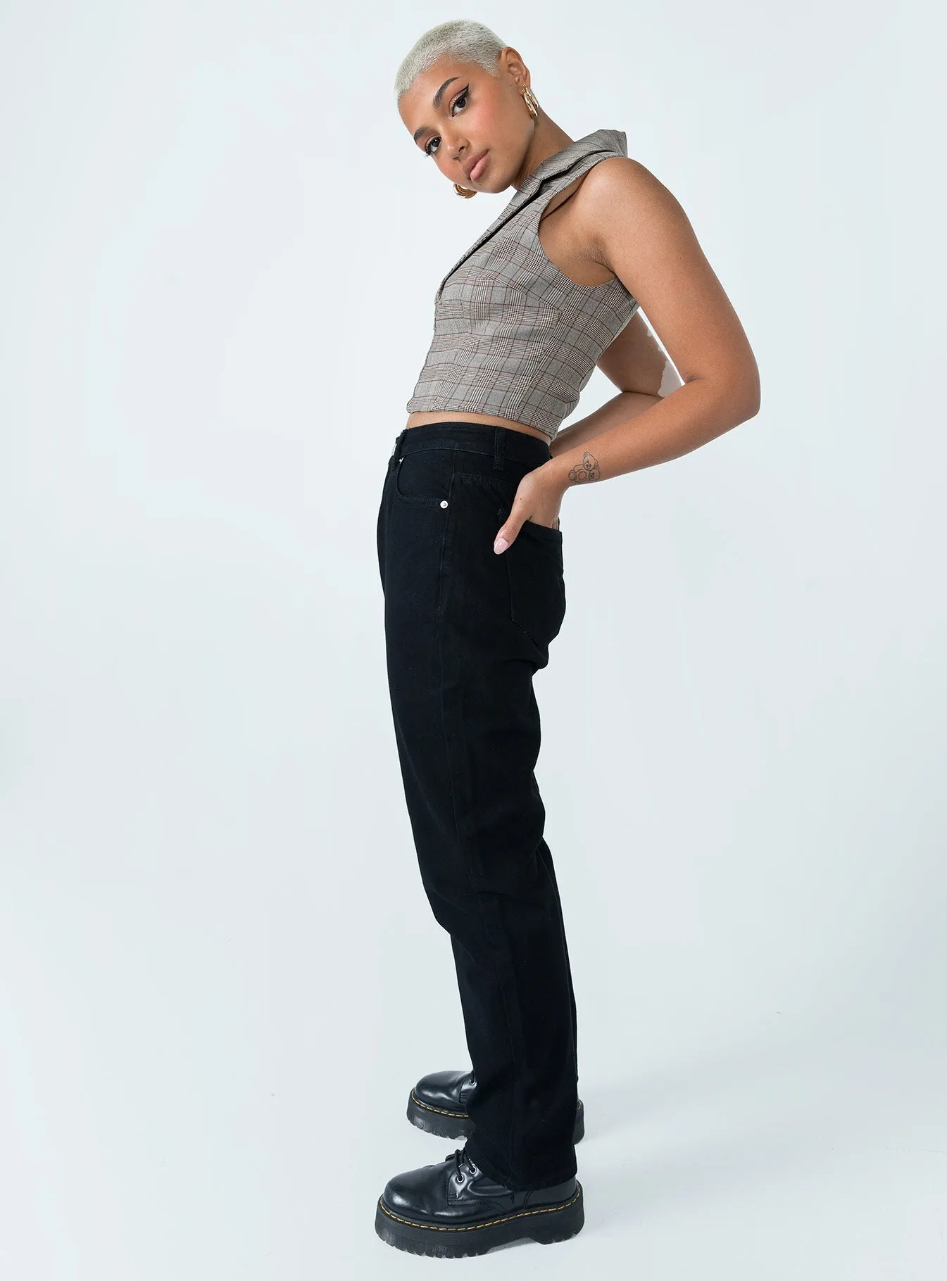 Deluxe Low Waist Jeans Black Wardrobe Staple Office Friendly
