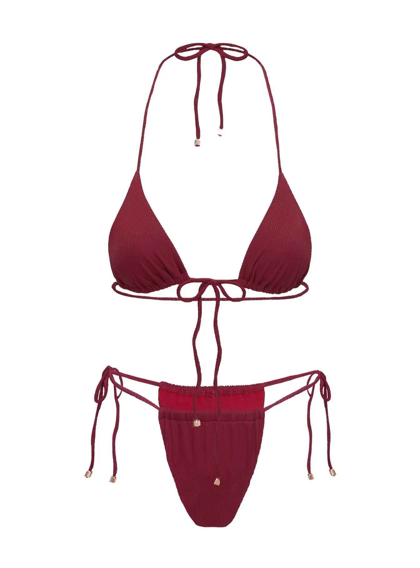 Sea Shore Triangle Tie Front Bikini Top Burgundy Seamless construction Ergonomic Contour Design