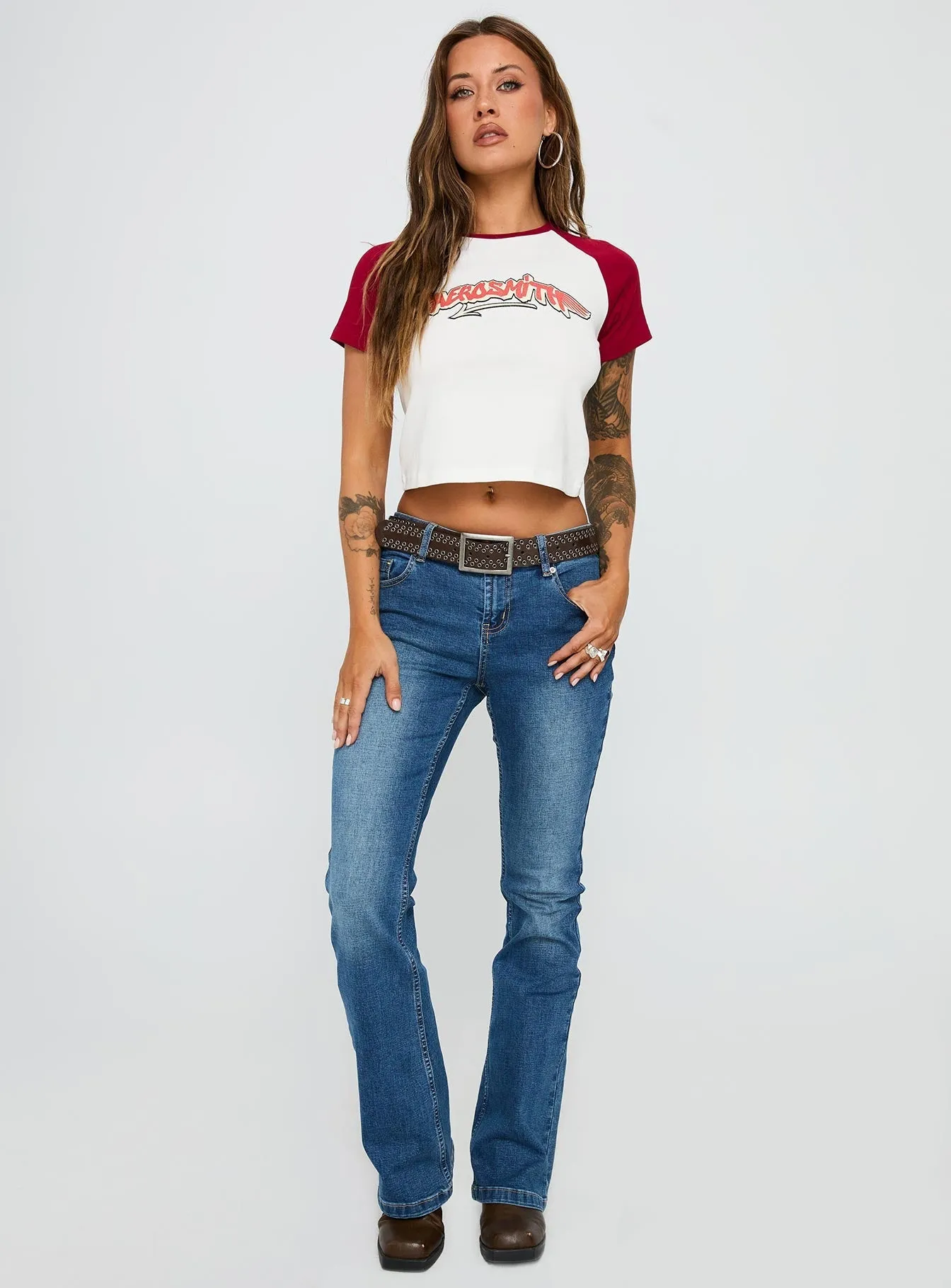 Moisture Wicking Fabric Non Iron Finish Let Rock Rule Graphic Top White / Red