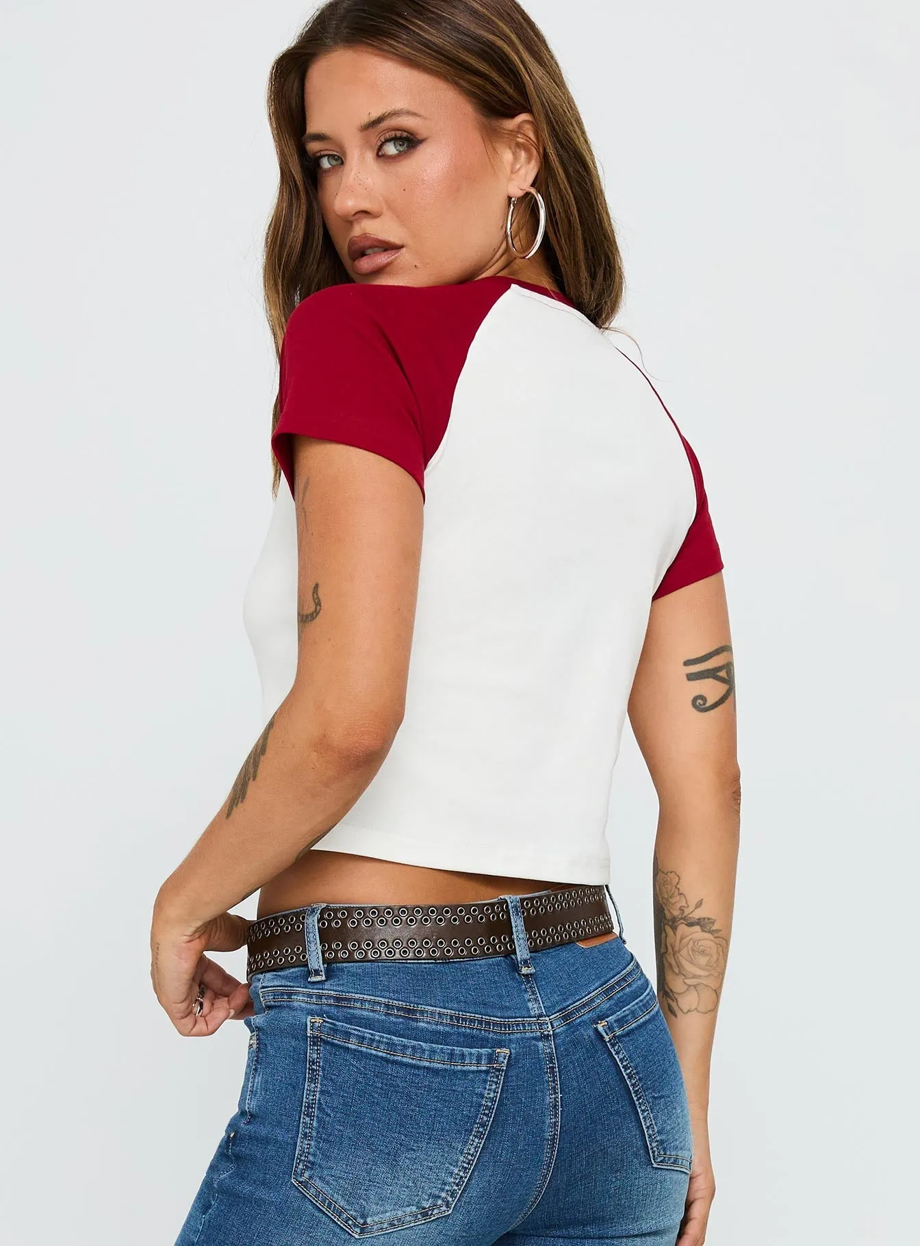 Tagless Neckline Let Rock Rule Graphic Top White / Red