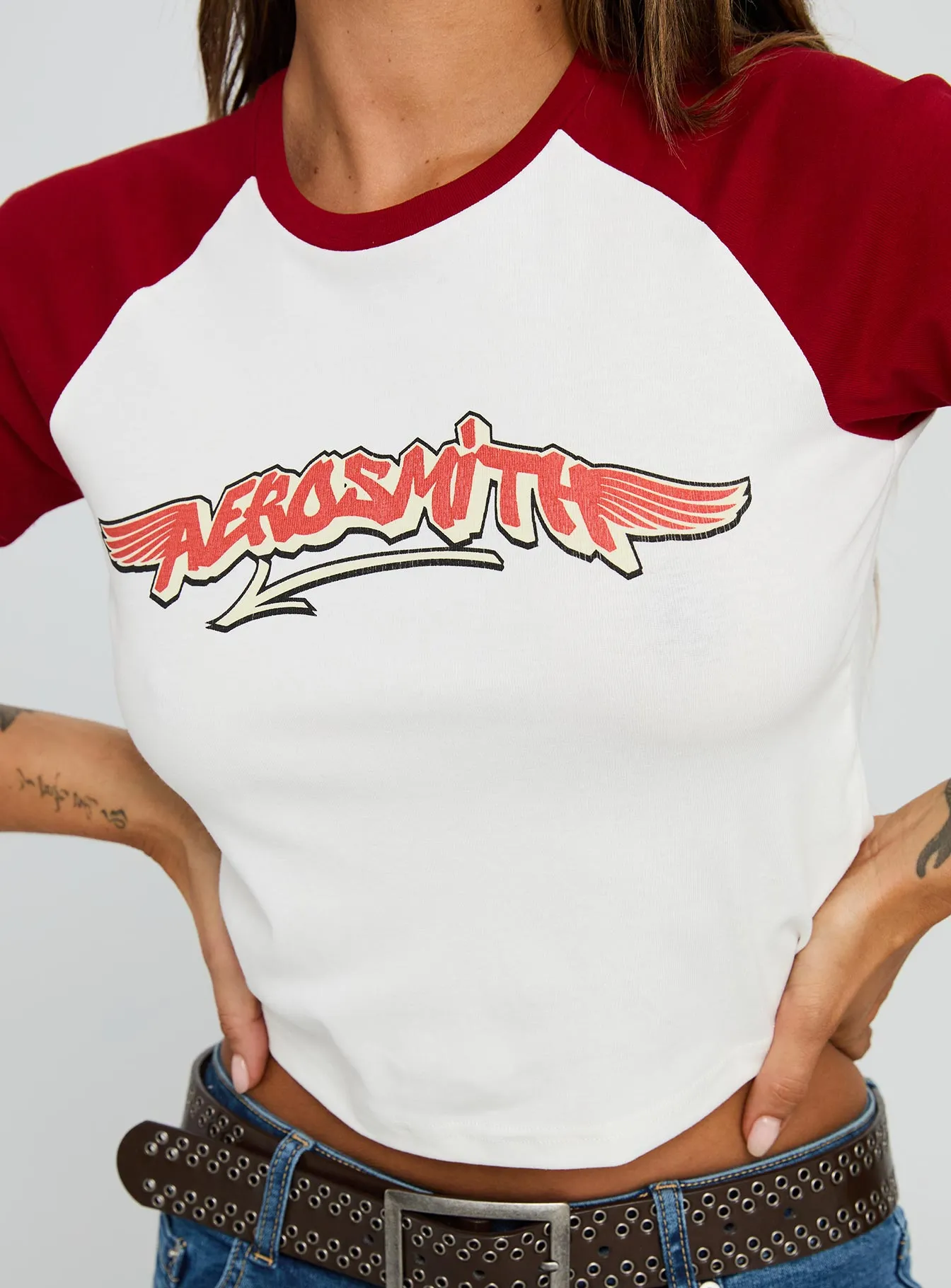 Soft Texture Let Rock Rule Graphic Top White / Red