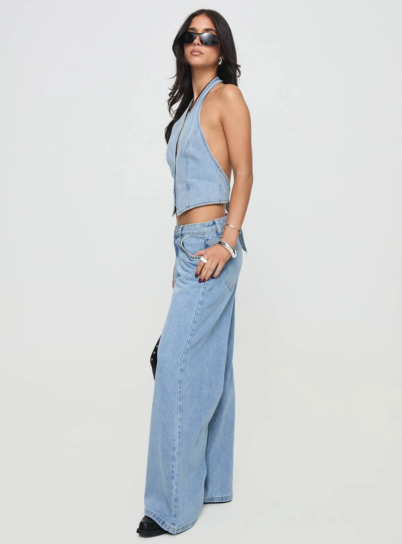 Pearlisle Low Rise Baggy Jeans Light Wash Breathable Travel Outfit Brunch Outfit