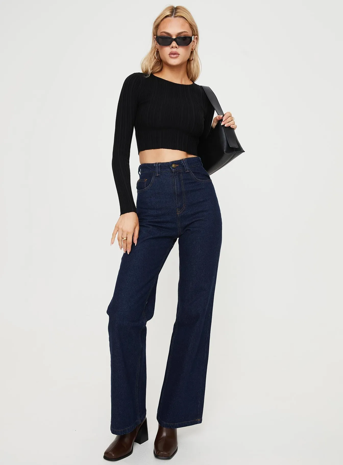Zephee Wide Leg Jeans Dark Wash Minimal Shrinkage Fabric