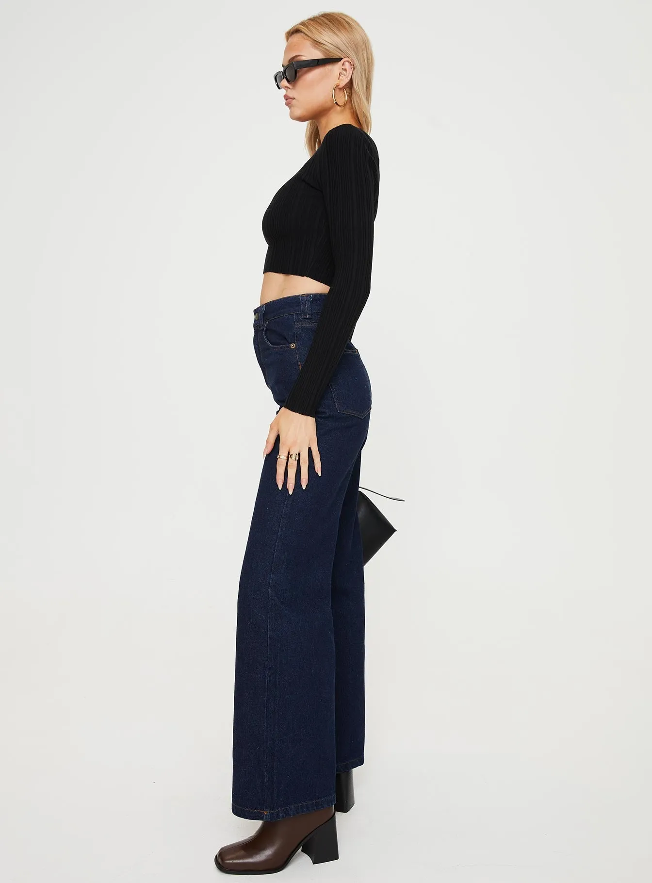 elastic waistband Outfit Formula Zephee Wide Leg Jeans Dark Wash