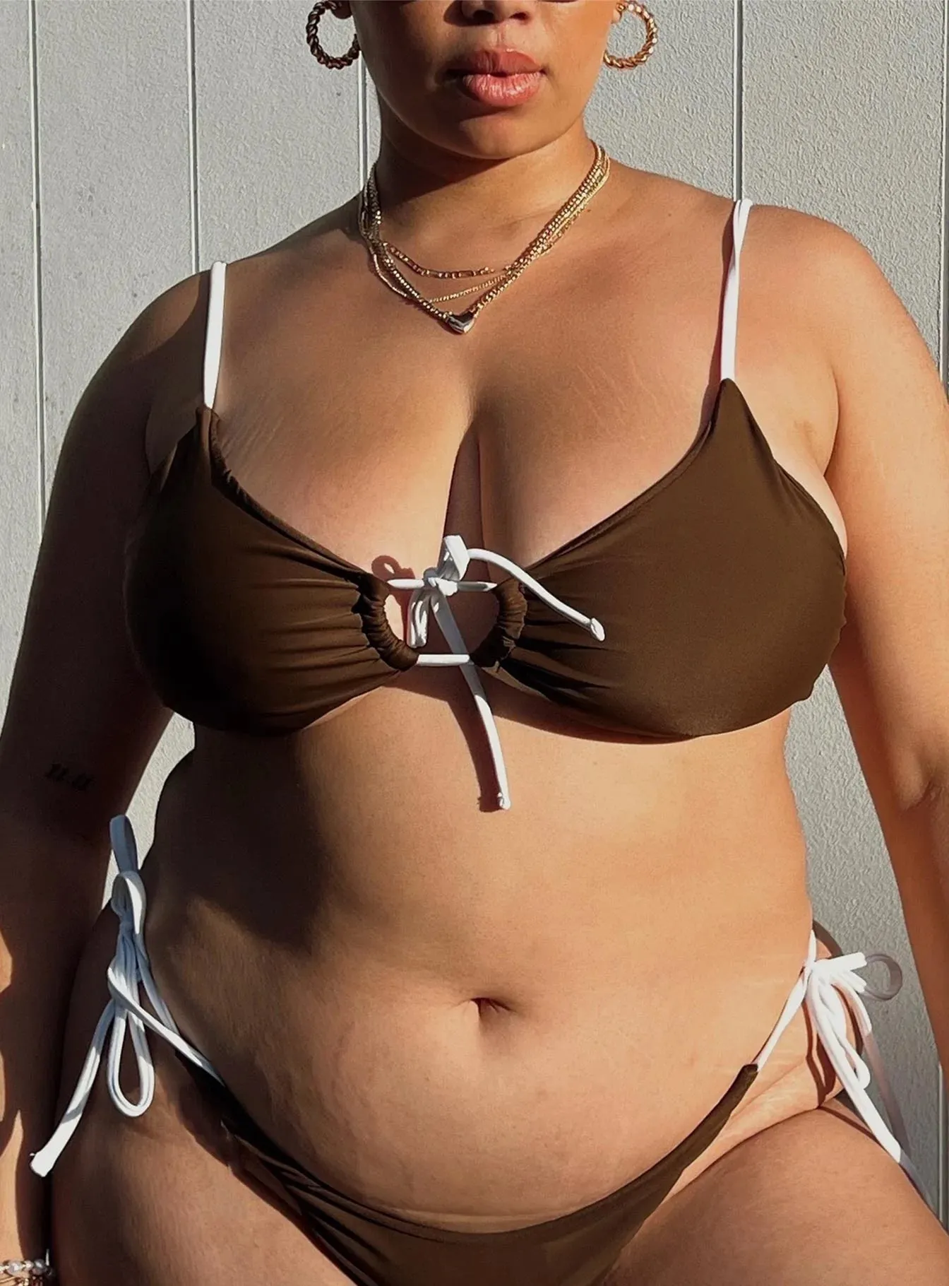 Tension Control Band Anti Fade Coating Janey Bikini Top Brown Curve